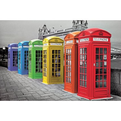 Plagát London Phoneboxes - Colour