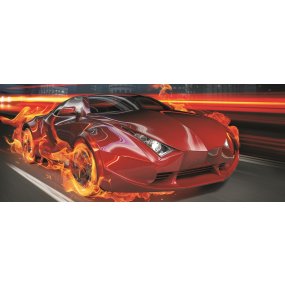 Fototapeta panoramatická vliesová Auto v plameňoch