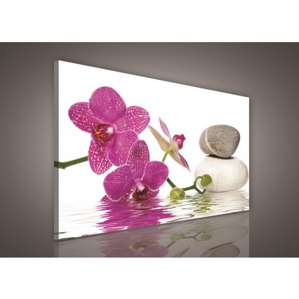 Obraz na plátne Kúpelné kamene s orchideí 100 x 75 cm